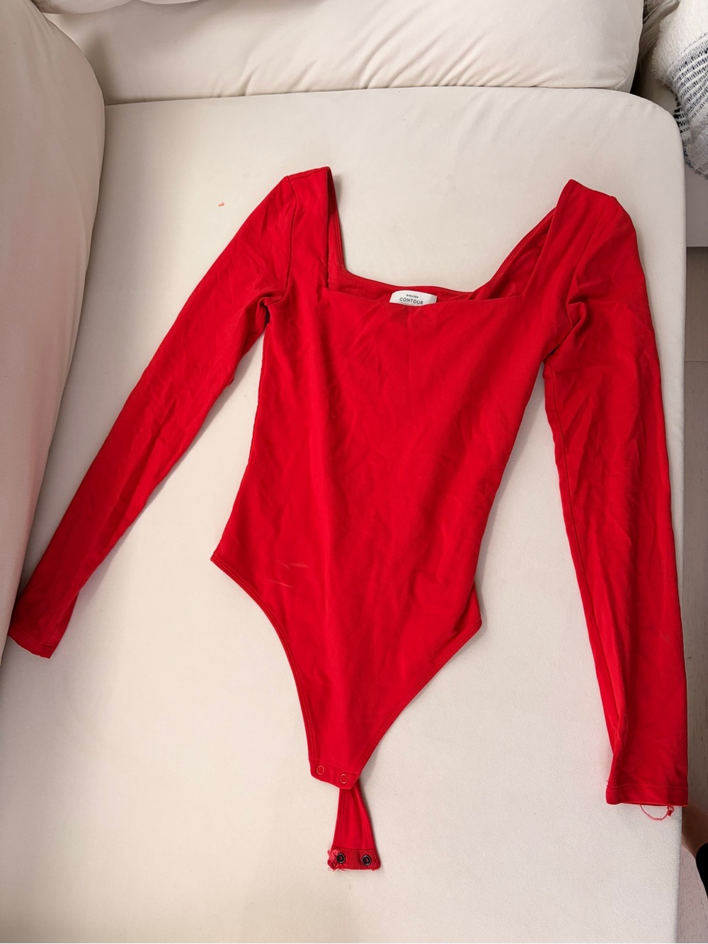 Babaton Red Long-Sleeve Square Neck Bodysuit
